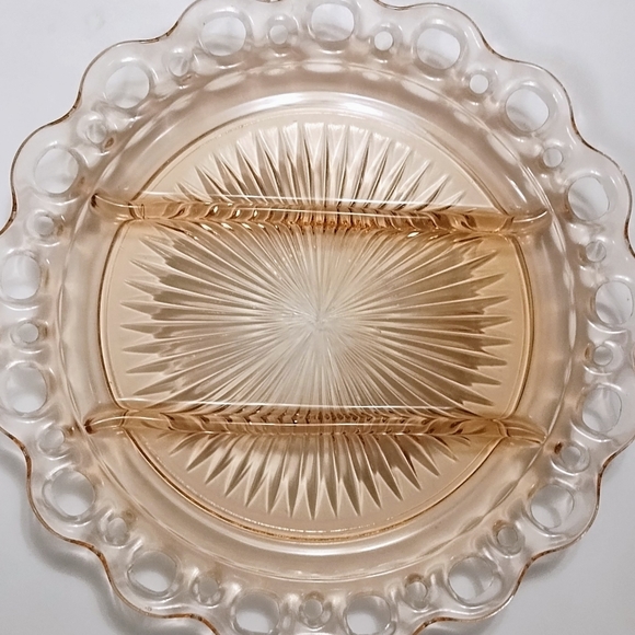 Anchor Hocking Pink Depression Glass Lace Edge Three Section Divided Relish Tray - Picture 7 of 7